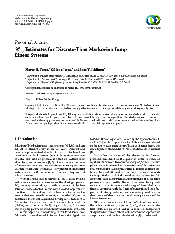 (PDF) Estimates for Discrete-Time Markovian Jump Linear Systems