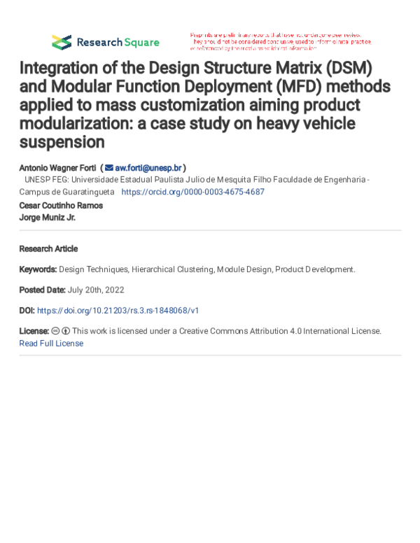 (PDF) Integration of the Design Structure Matrix (DSM) and Modular ...