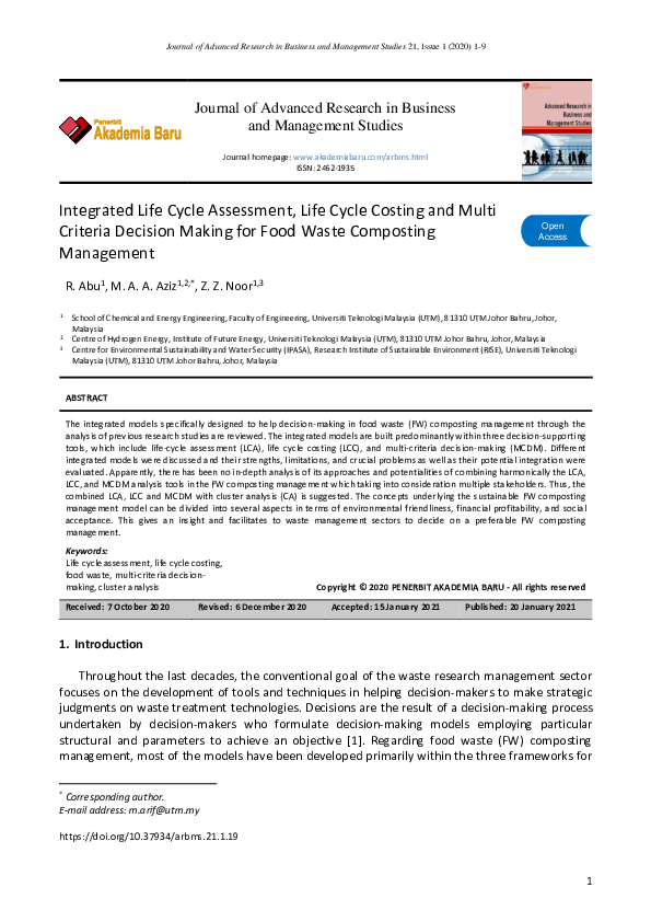 (PDF) Integrated Life Cycle Assessment, Life Cycle Costing and Multi ...