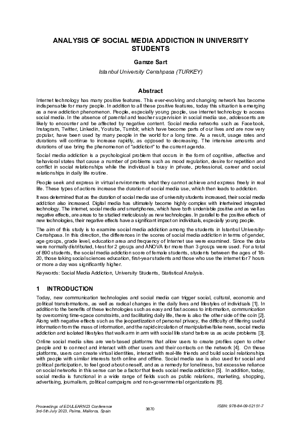 (PDF) ANALYSIS OF SOCIAL MEDIA ADDICTION IN UNIVERSITY STUDENTS