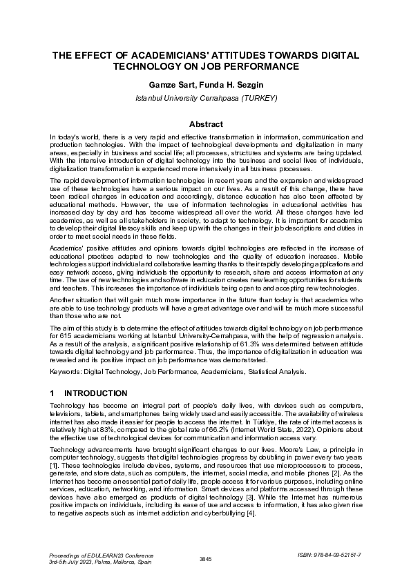 (PDF) THE EFFECT OF ACADEMICIANS' ATTITUDES TOWARDS DIGITAL TECHNOLOGY ...
