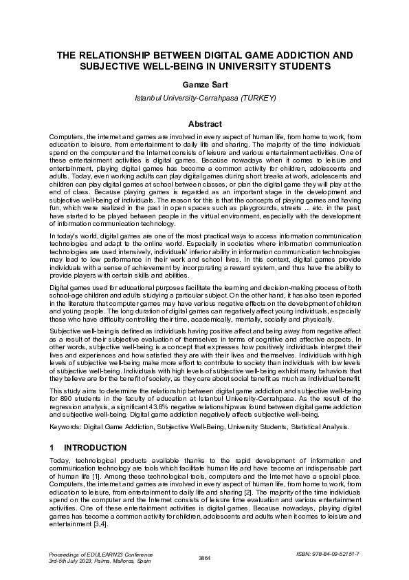 (PDF) THE RELATIONSHIP BETWEEN DIGITAL GAME ADDICTION AND SUBJECTIVE ...