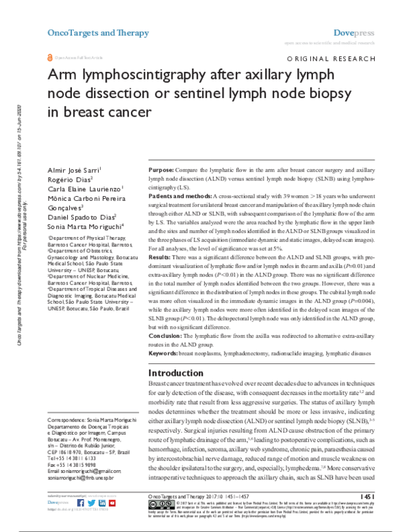 (PDF) Arm lymphoscintigraphy after axillary lymph node dissection or ...