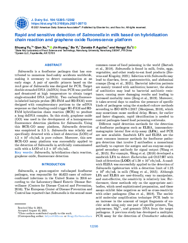 (PDF) Rapid and sensitive detection of Salmonella in milk based on ...