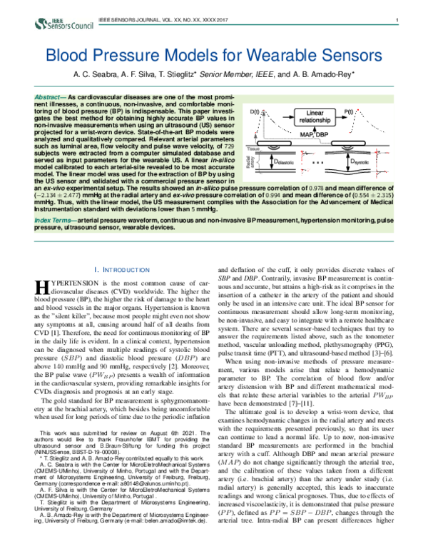 (PDF) Blood Pressure Models for Wearable Sensors