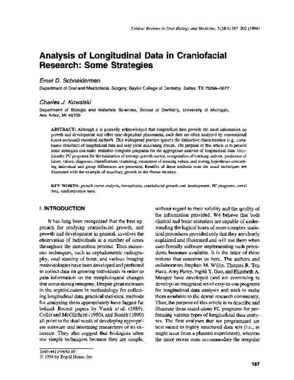 (PDF) Analysis of Longitudinal Data in Craniofacial Research: Some ...