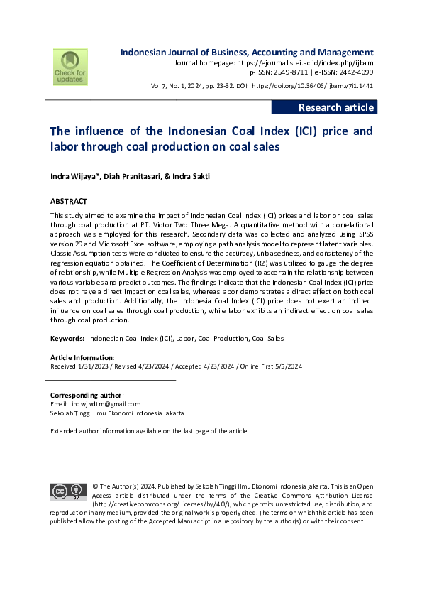 (PDF) The influence of the Indonesian Coal Index (ICI) price and labor ...