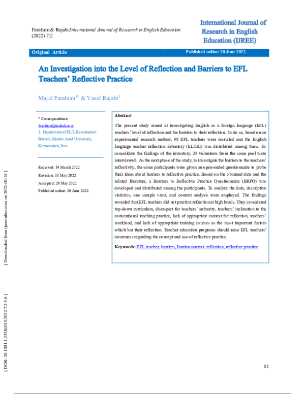 (PDF) An Investigation into the Level of Reflection and Barriers to EFL ...