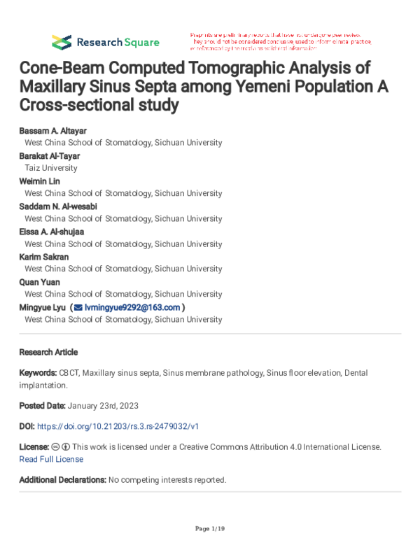 (PDF) Cone-Beam Computed Tomographic Analysis of Maxillary Sinus Septa ...