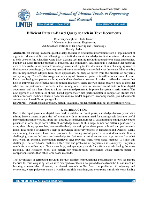 (PDF) Efficient Pattern-Based Query search in Text Documents