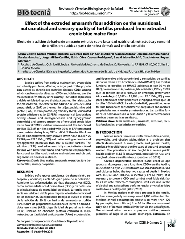 (PDF) Effect of the extruded amaranth flour addition on the nutritional ...
