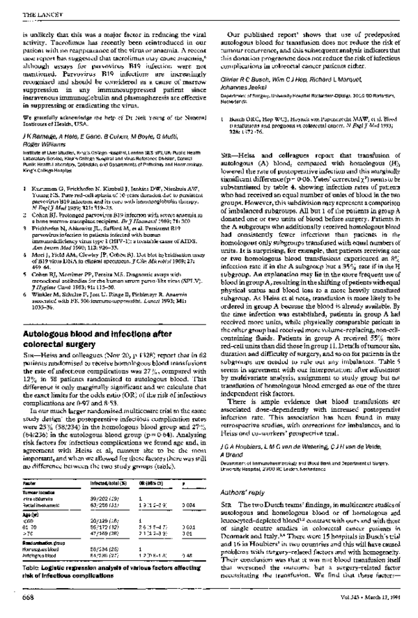(PDF) Autologous blood and infections after colorectal surgery