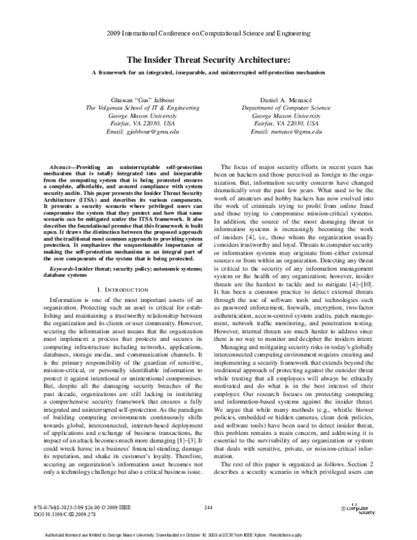 (PDF) The Insider Threat Security Architecture: A Framework for an ...