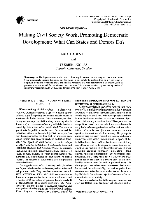 (PDF) Making civil society work, promoting democratic development: What ...