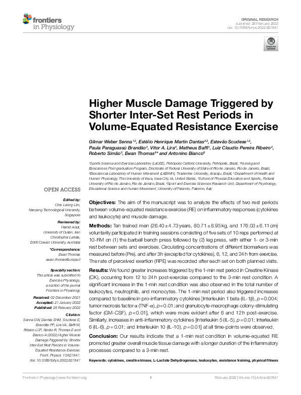 (PDF) Higher Muscle Damage Triggered by Shorter Inter-Set Rest Periods ...
