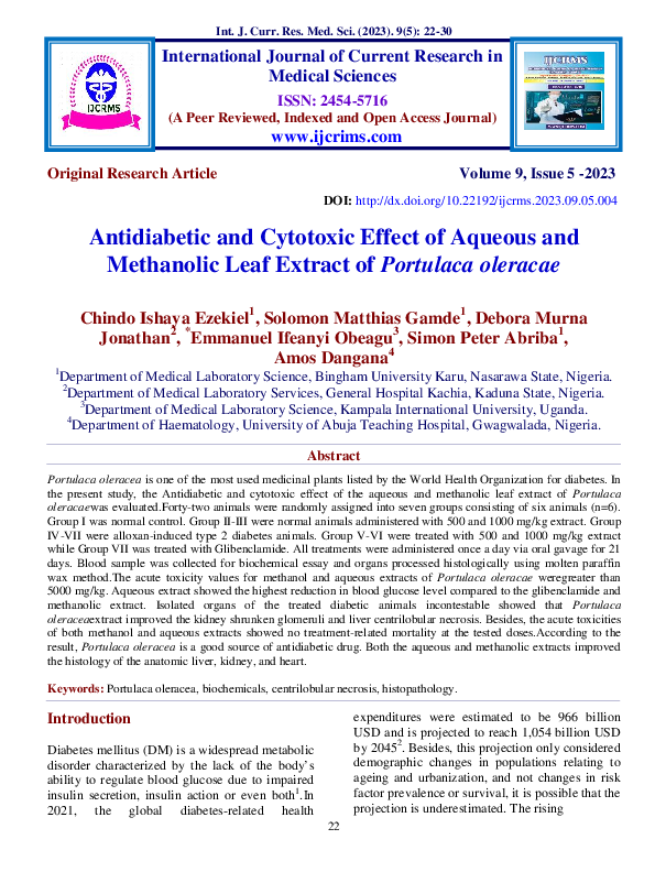 (PDF) Antidiabetic and Cytotoxic Effect of Aqueous and Methanolic Leaf ...