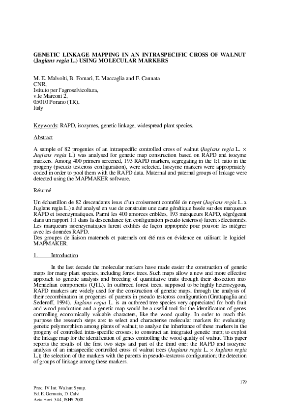 (PDF) GENETIC LINKAGE MAPPING IN AN INTRASPECIFIC CROSS OF WALNUT ...