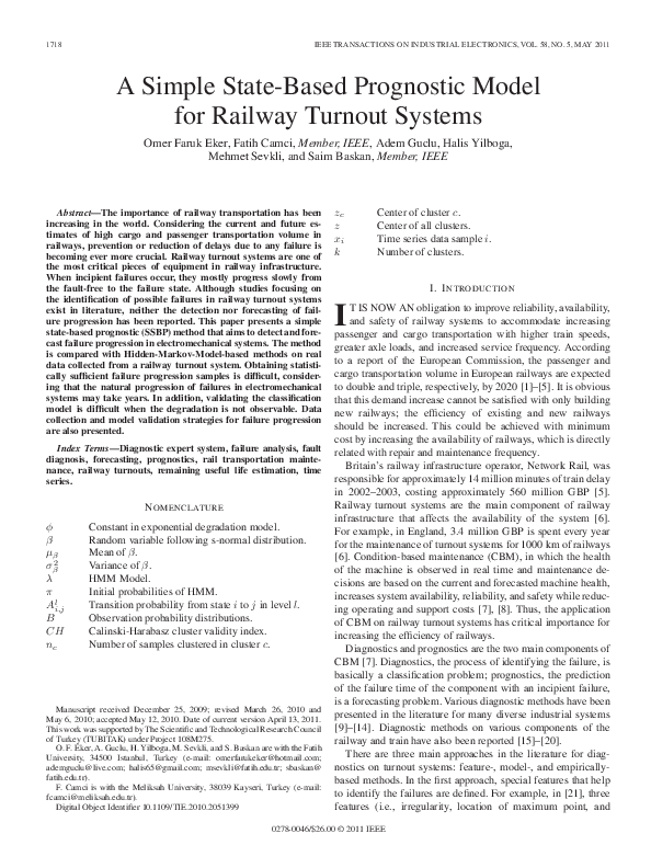 (PDF) A Simple State-Based Prognostic Model for Railway Turnout Systems ...