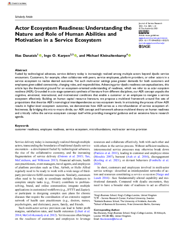 (PDF) Actor Ecosystem Readiness: Understanding the Nature and Role of ...