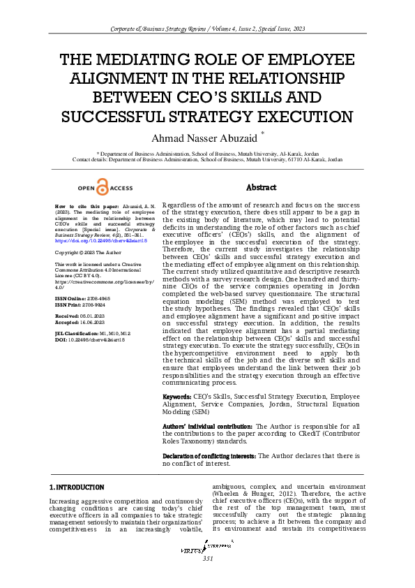 (PDF) The mediating role of employee alignment in the relationship ...