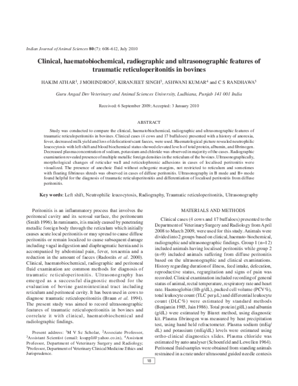 (PDF) Clinical, haematobiochemical, radiographic and ultrasonographic ...