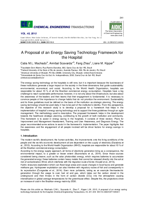 (PDF) A Proposal of an Energy Saving Technology Framework for the Hospital