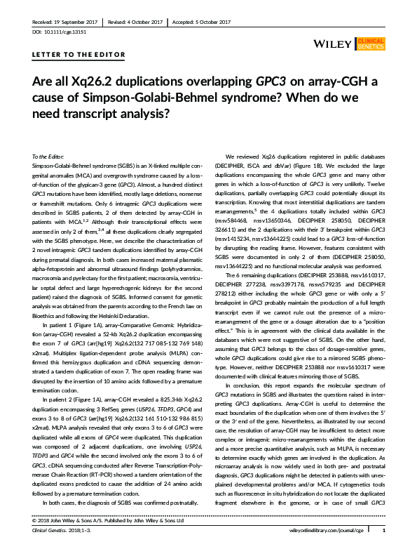 (PDF) Are all Xq26.2 duplications overlapping GPC3 on array‐CGH a cause ...