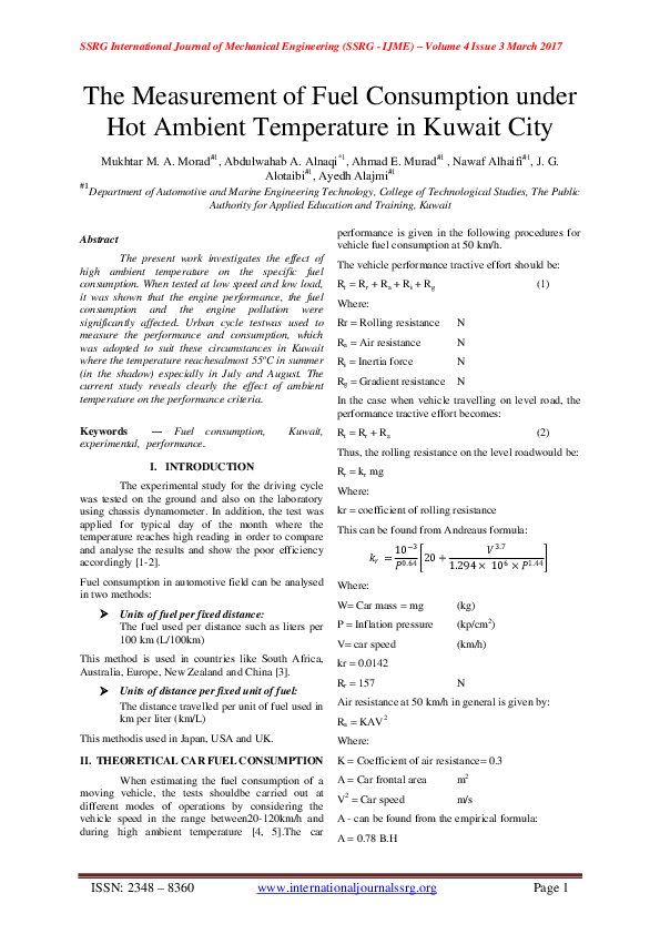 (PDF) The Measurement of Fuel Consumption under Hot Ambient Temperature ...