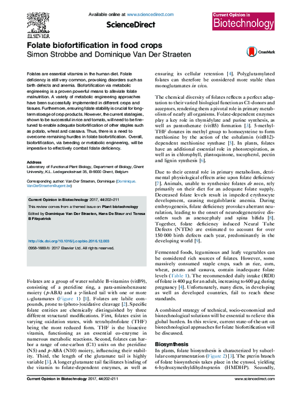 (PDF) Folate biofortification in food crops