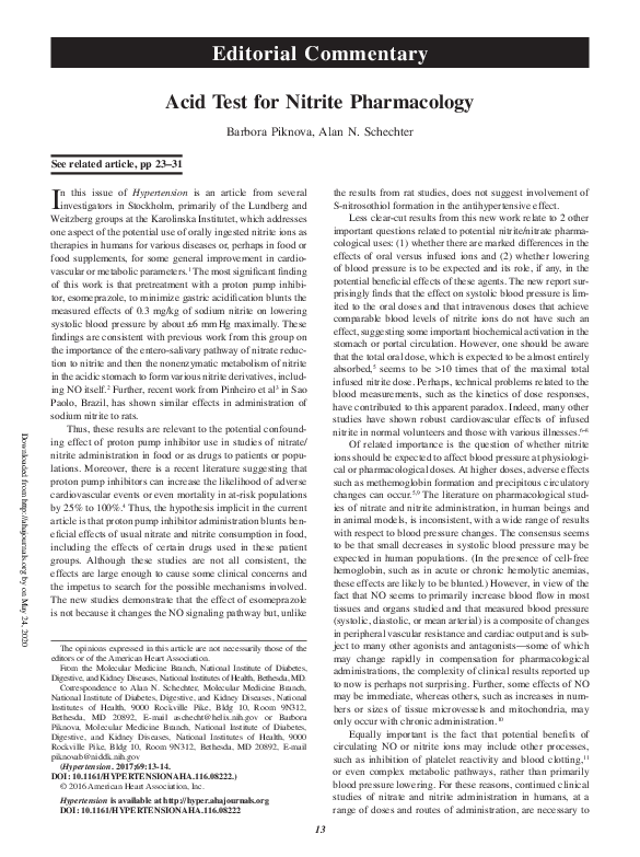 (PDF) Acid Test for Nitrite Pharmacology