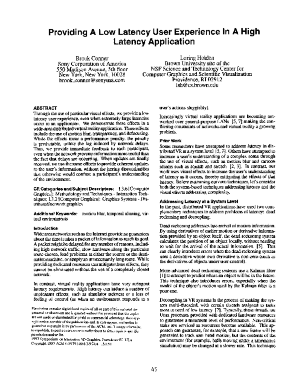 (PDF) Providing a low latency user experience in a high latency application