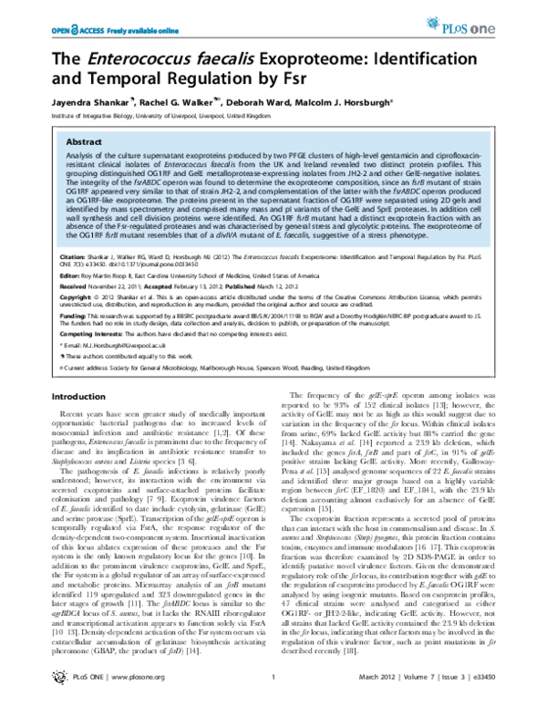 (PDF) The Enterococcus faecalis Exoproteome: Identification and ...