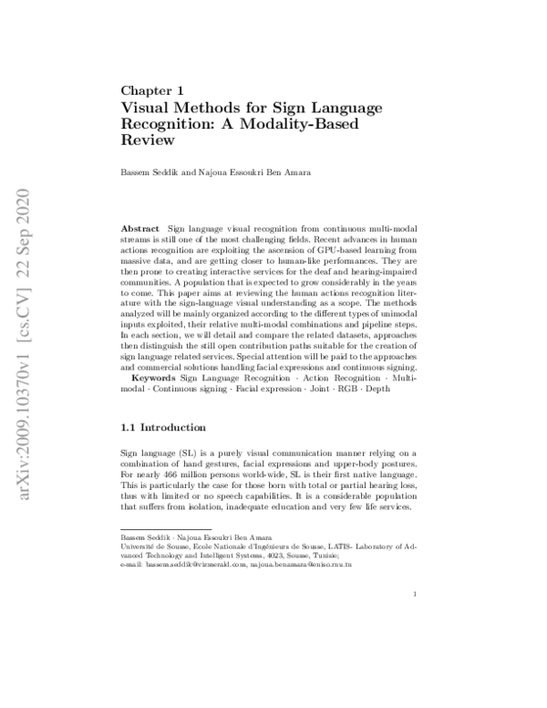 (PDF) Visual Methods for Sign Language Recognition: A Modality-Based Review