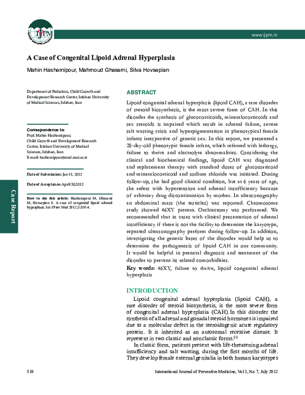 (PDF) A case of congenital lipoid adrenal hyperplasia