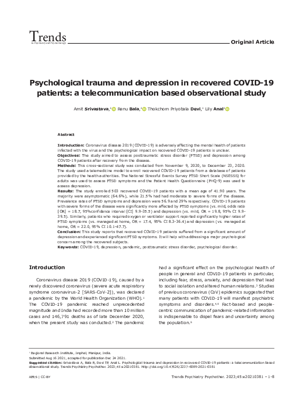 (PDF) Psychological trauma and depression in recovered COVID-19 ...