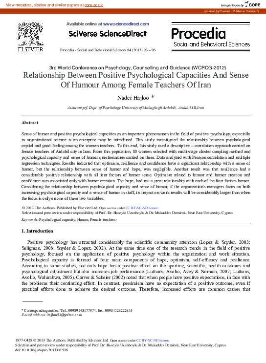 (PDF) Relationship between Positive Psychological Capacities and Sense ...