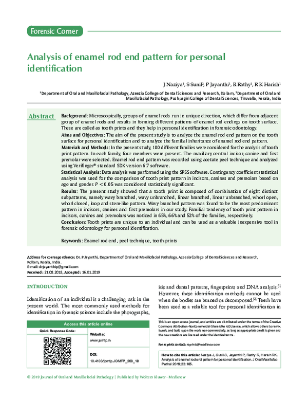 (PDF) Analysis of enamel rod end pattern for personal identification