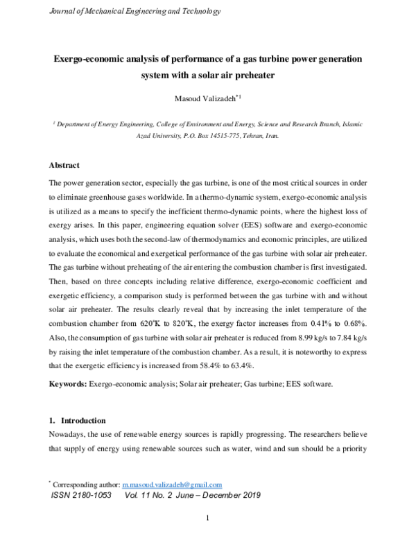 (PDF) Exergo-economic analysis of performance of a gas turbine power ...