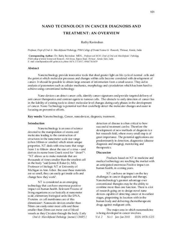 (PDF) Nano Technology in Cancer Diagnosis and Treatment: An Overview