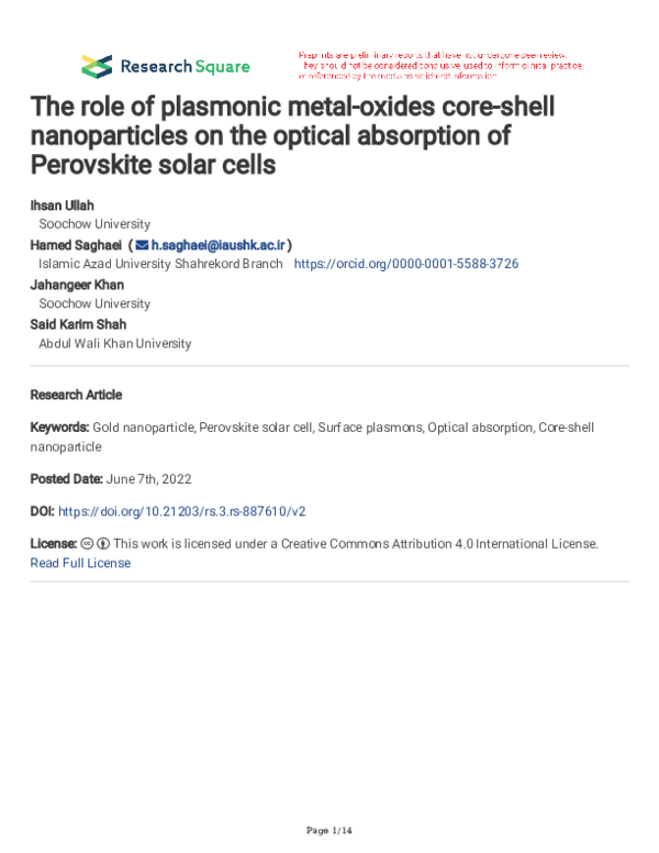 (PDF) The role of plasmonic metal-oxides core-shell nanoparticles on ...