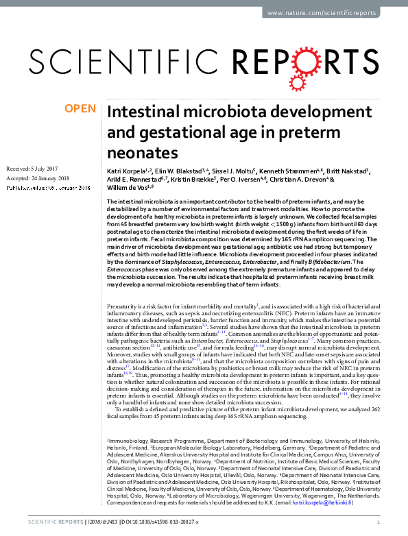 (PDF) Intestinal microbiota development and gestational age in preterm ...