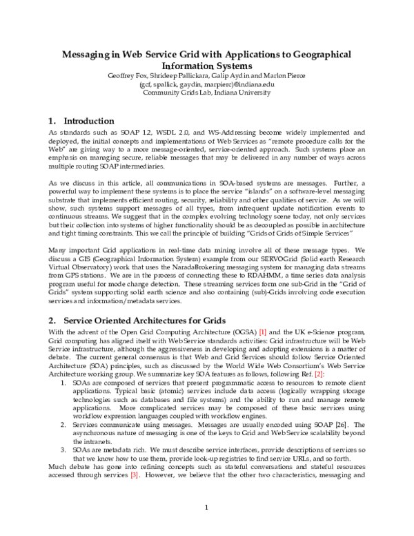 (PDF) Messaging in Web Service Grid with Applications to Geographical ...