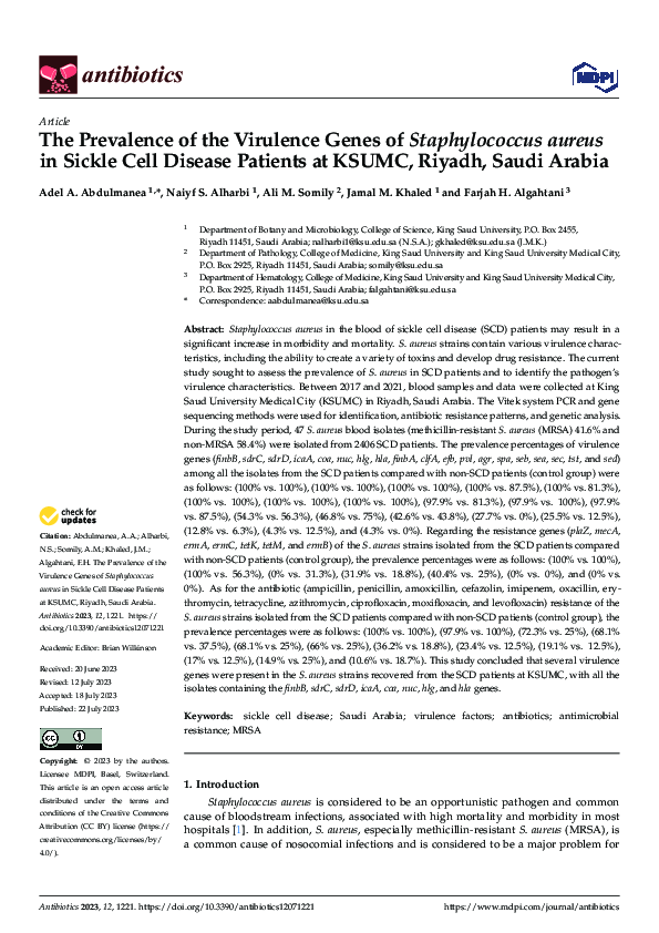 (PDF) The Prevalence of the Virulence Genes of Staphylococcus aureus in ...