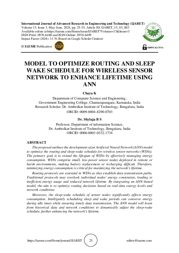 (PDF) MODEL TO OPTIMIZE ROUTING AND SLEEP WAKE SCHEDULE FOR WIRELESS ...