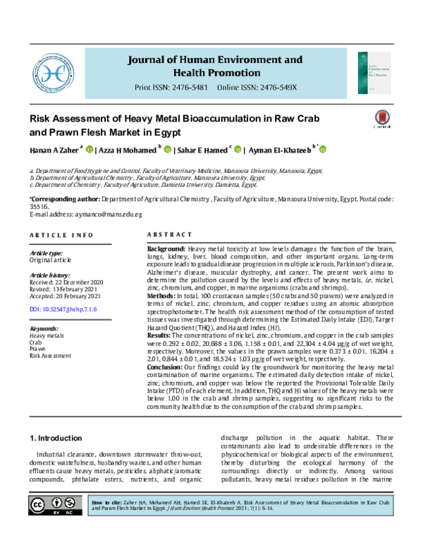 (PDF) Risk Assessment of Heavy Metal Bioaccumulation in Raw Crab and ...