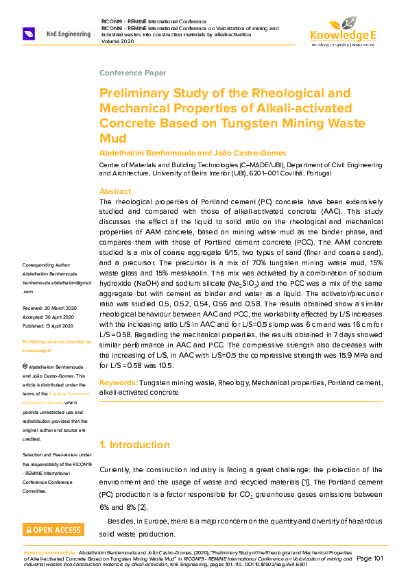(PDF) Preliminary Study of the Rheological and Mechanical Properties of ...