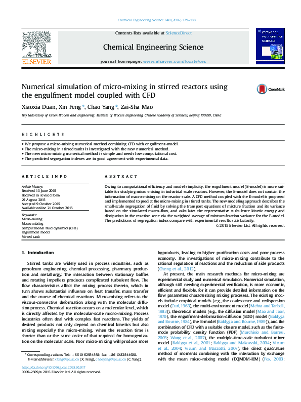 (PDF) Numerical simulation of micro-mixing in stirred reactors using ...