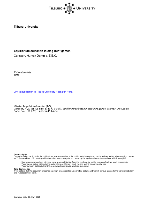 (PDF) Equilibrium Selection in Stag Hunt Games
