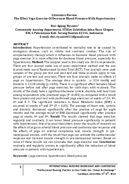 (PDF) Literature Review The Effect Yoga Exercise Of Decrease Blood ...