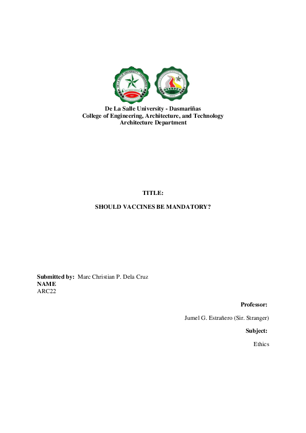 (PDF) SHOULD VACCINES BE MANDATORY?